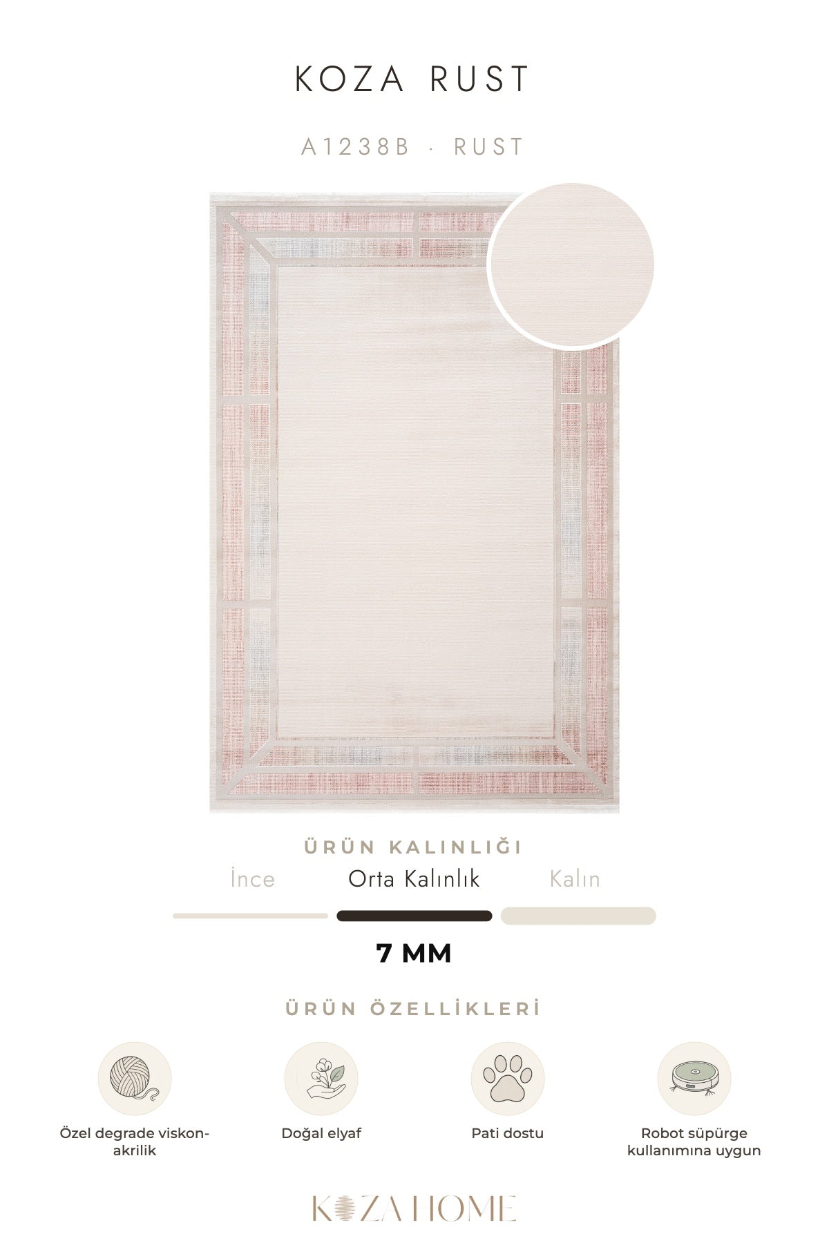 Koza Rust Rust Modern Çizgili Salon Halısı A1238B