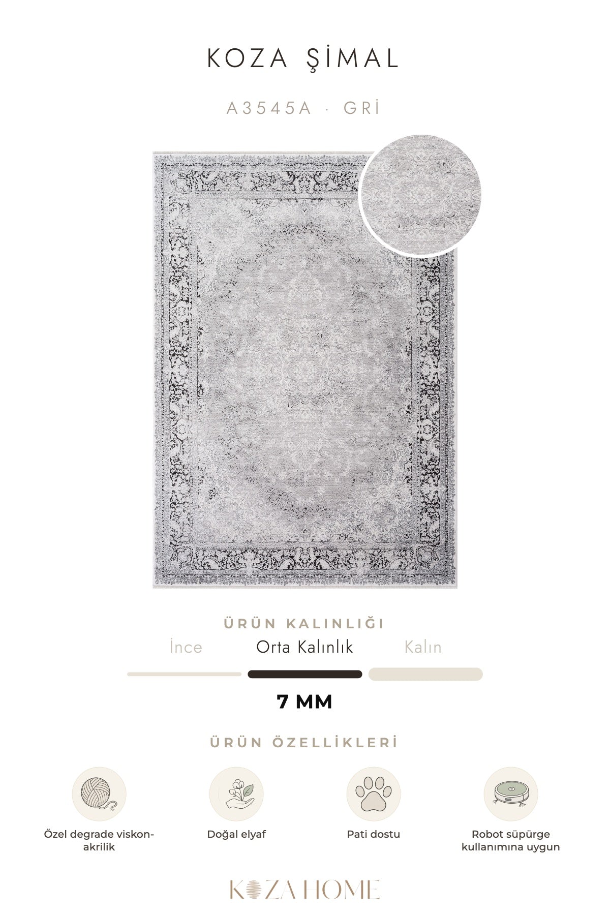 Koza Şimal Gri Degrade Salon Halısı A3545A