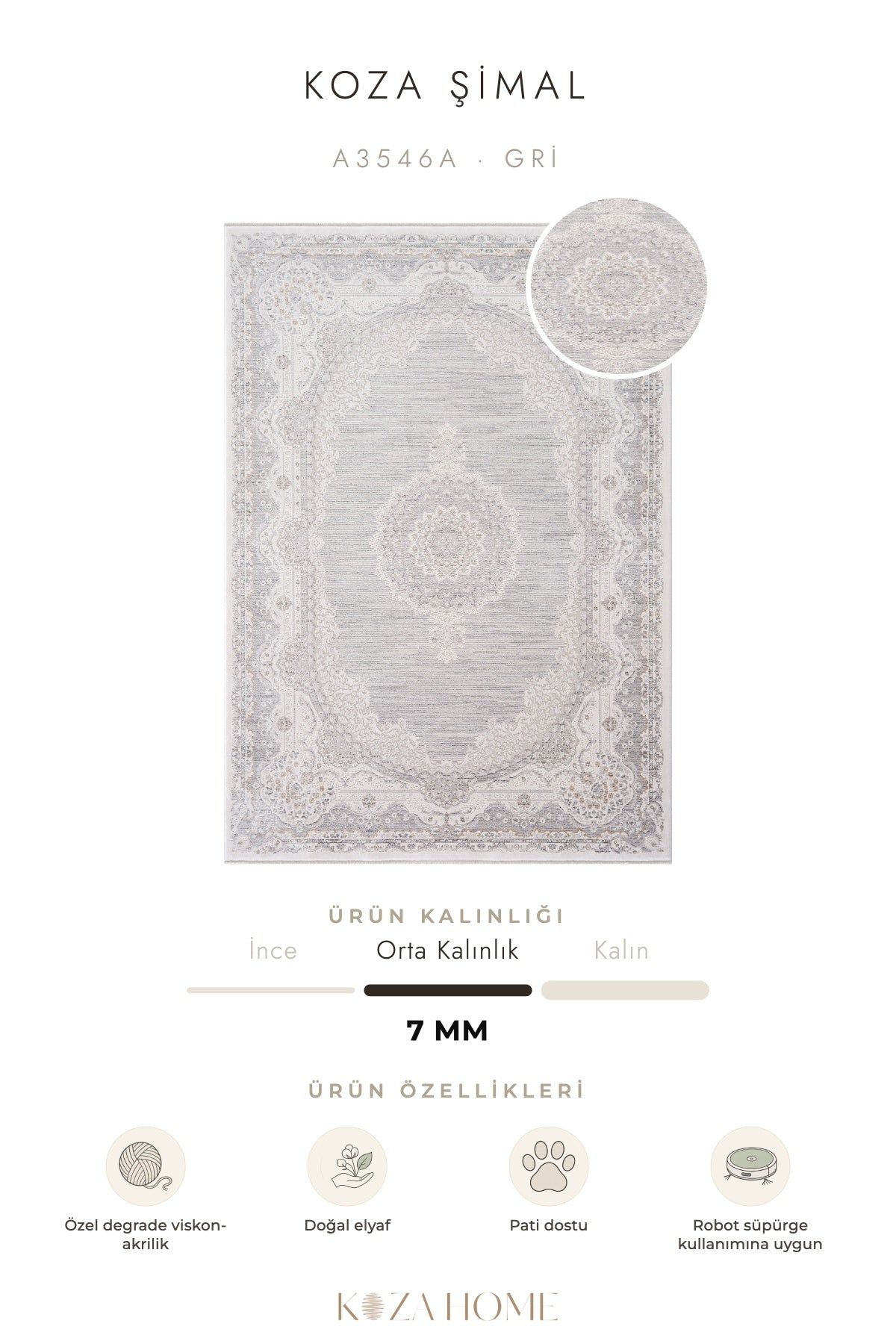 Koza Şimal Gri Degrade Salon Halısı A3546A