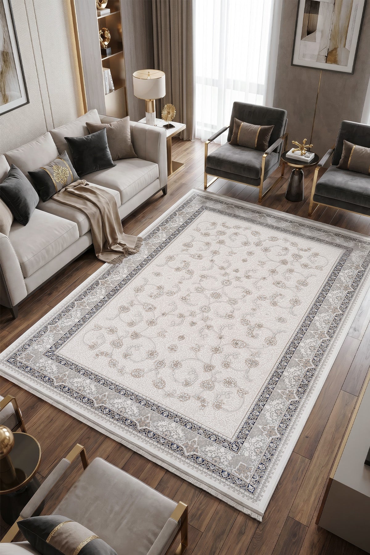 Koza Mirage Krem Mavi Salon Halısı A3782A