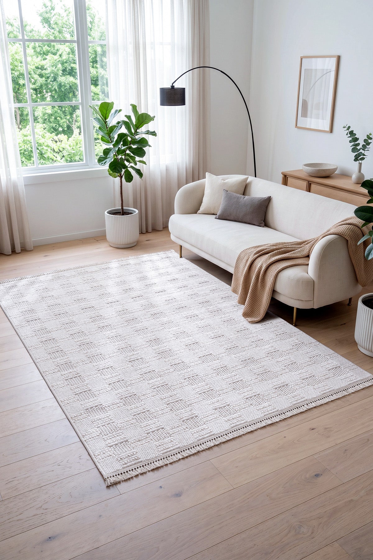 Koza Mood Krem Vizon Geometrik Salon Halısı A2398B