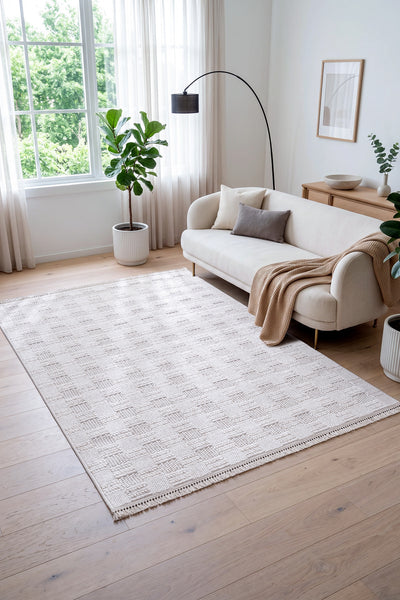 Koza Mood Krem Vizon Geometrik Salon Halısı A2398B