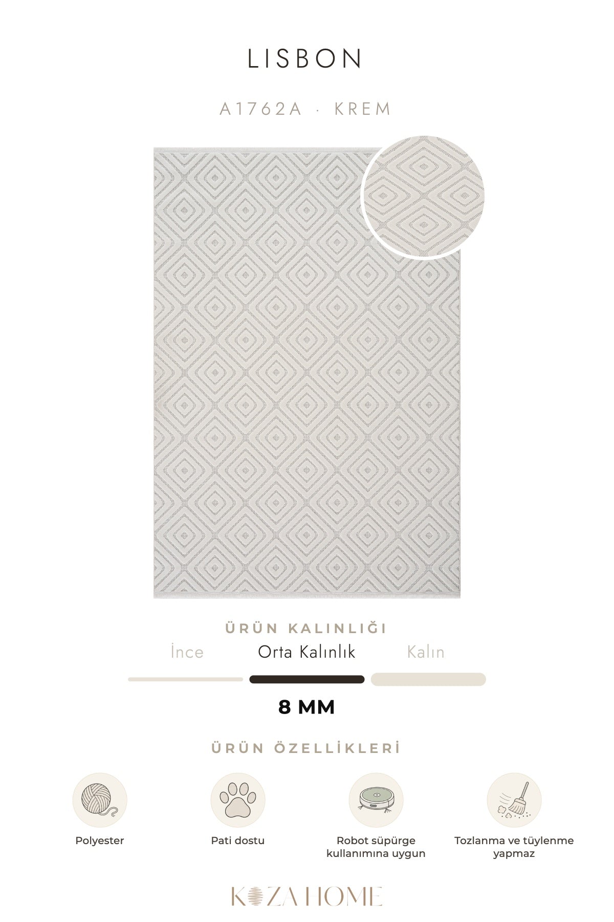 Lisbon Krem Çizgisel Salon Halısı A1762A