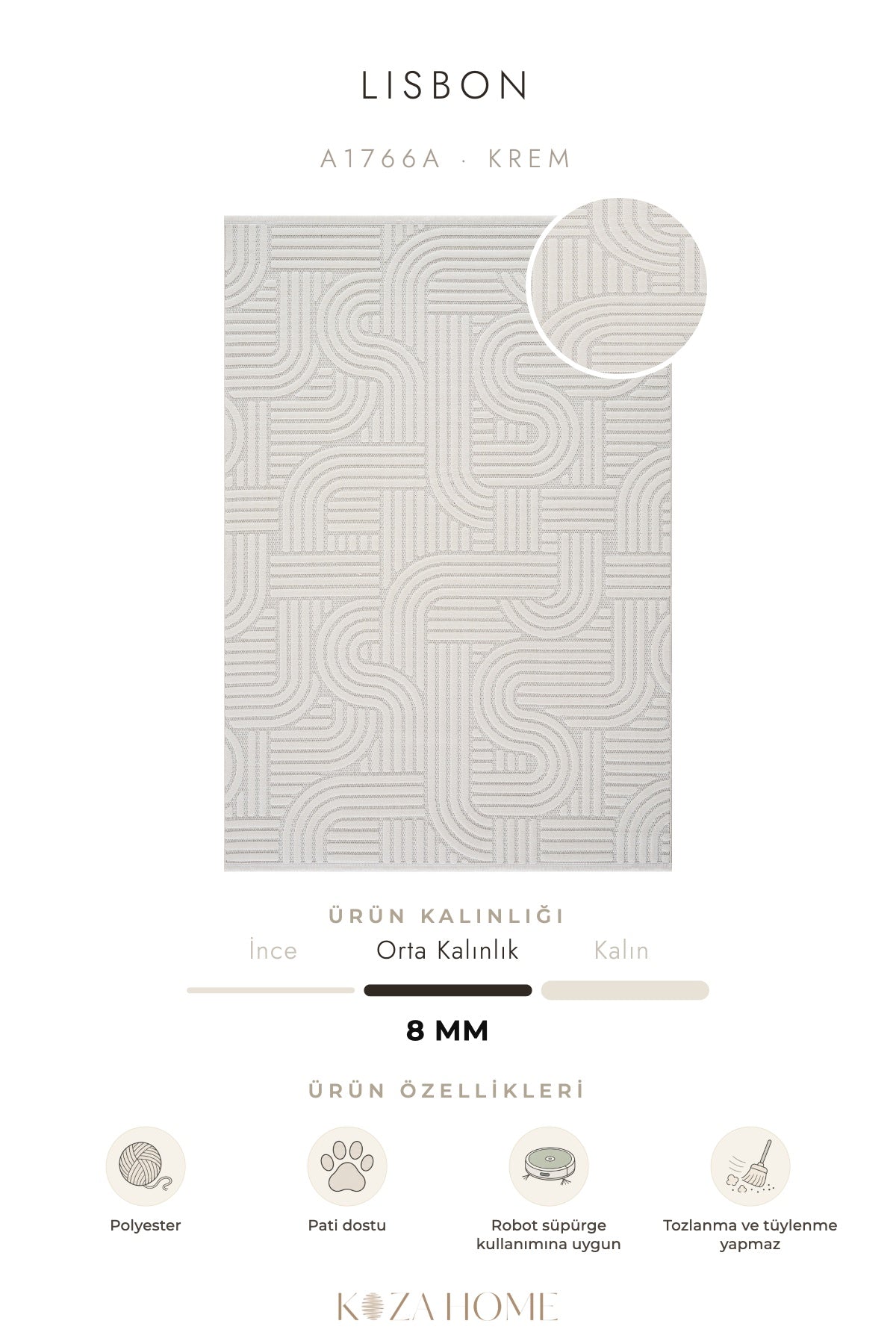 Lisbon Krem Çizgisel Salon Halısı A1766A