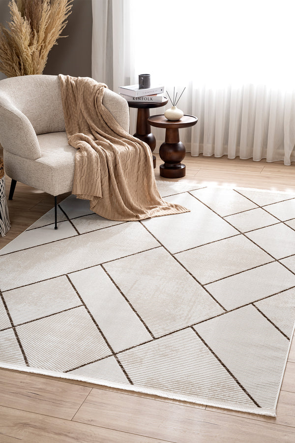 Lumina Krem Kahve Tozumaz Halı  A0863A