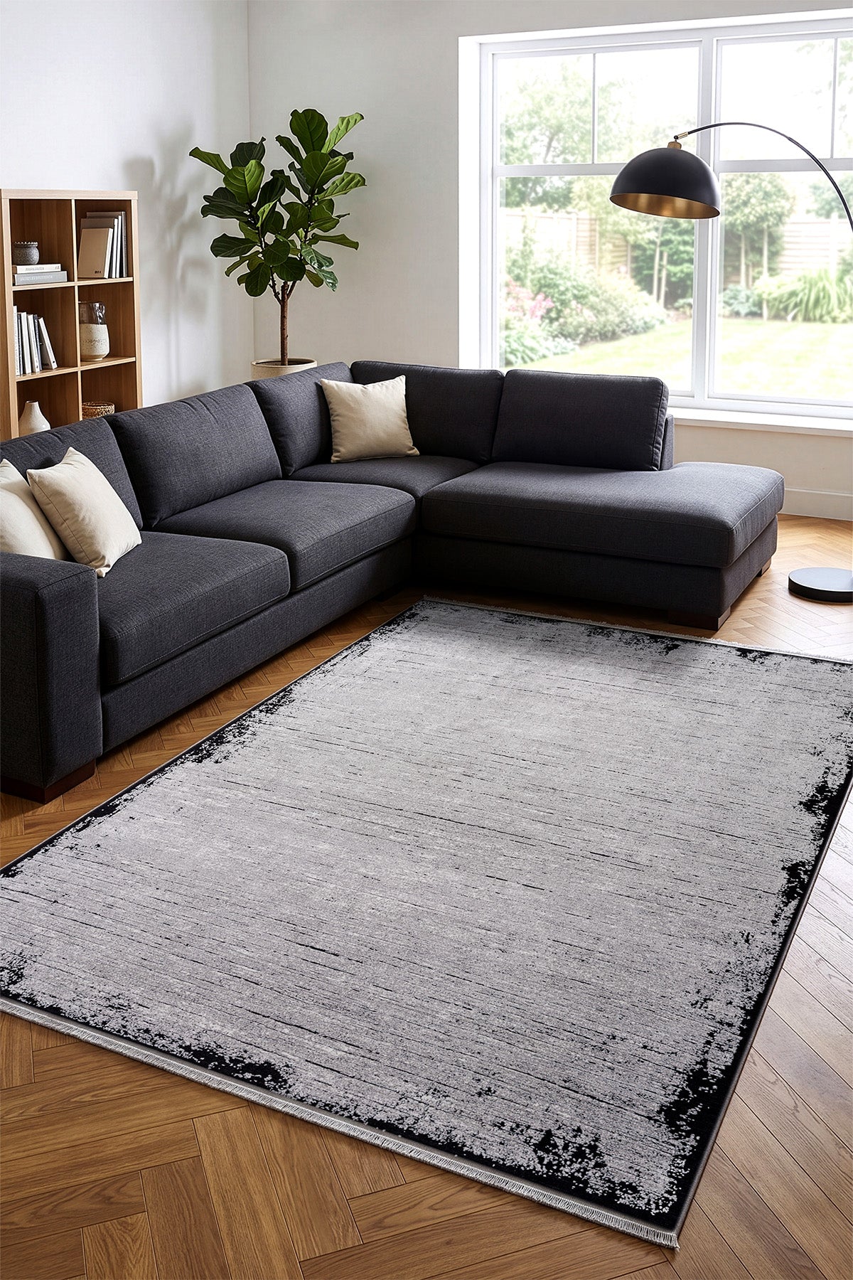 Calvin Klein Modern Sheen Gri Siyah Halı A3486D