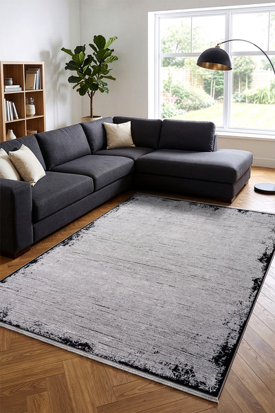 Calvin Klein Modern Sheen Gri Siyah Halı A3486D