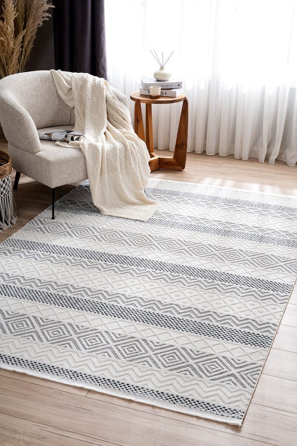 Koza Hayad Monaco Krem Siyah Tozumaz Halı 33342