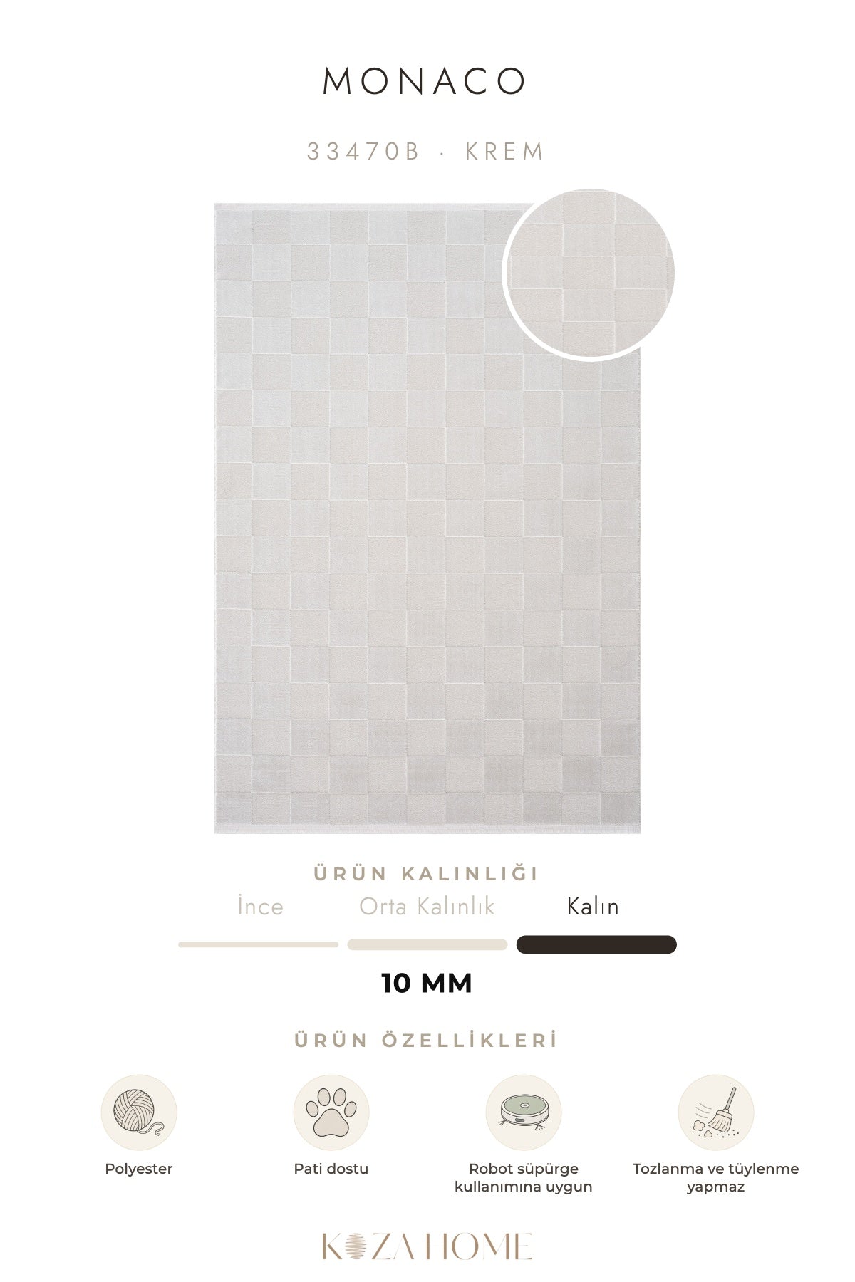Monaco Krem İskandinav Salon Halısı 33470B