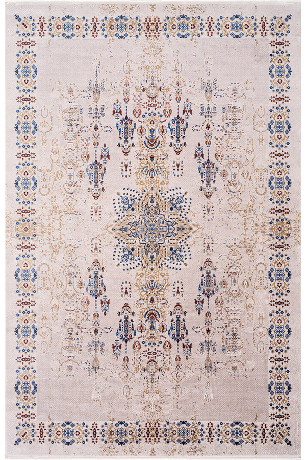 Koza Nostalgia Krem Mavi Salon Halısı A3011D