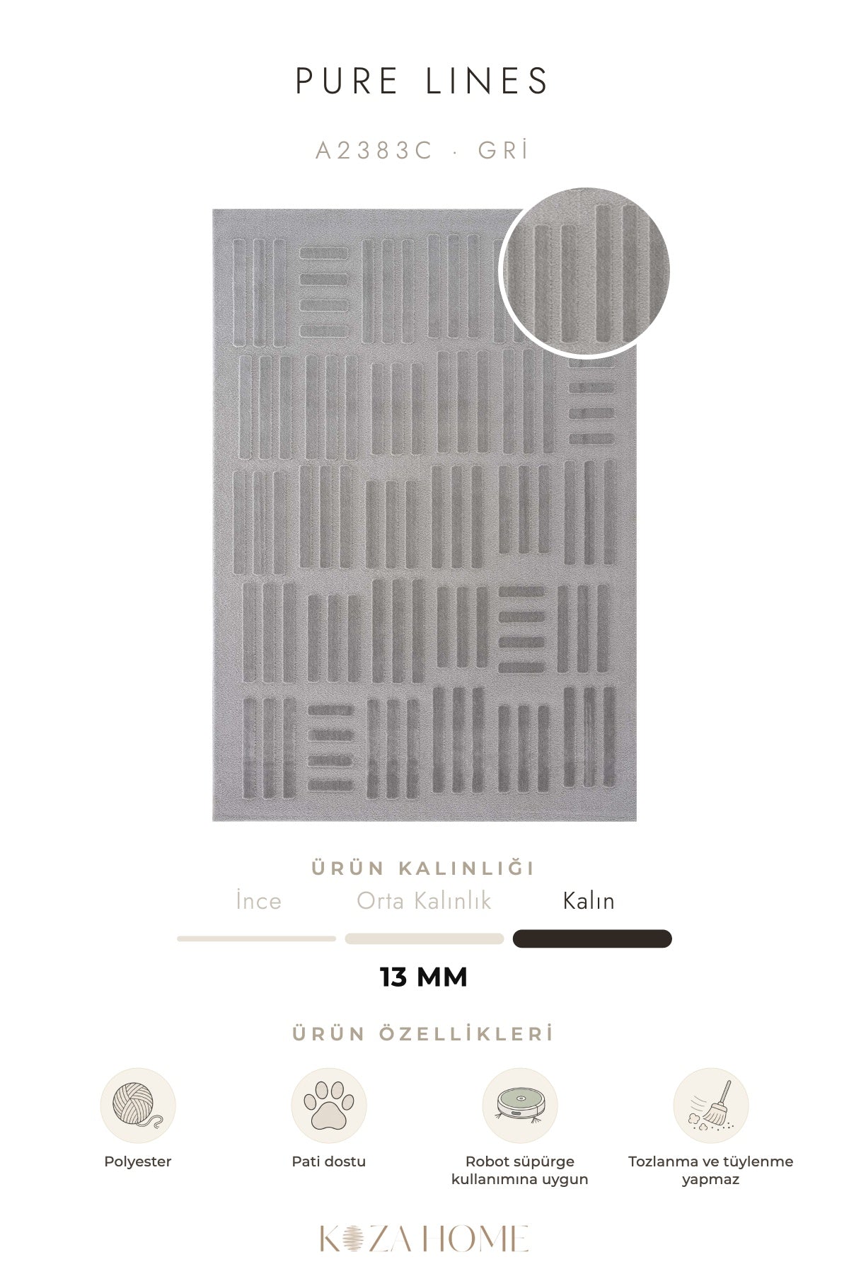 Calvin Klein Pure Lines Gri Halı A2383C
