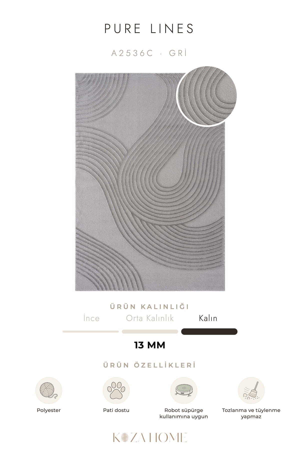 Calvin Klein Pure Lines Gri Halı A2536C