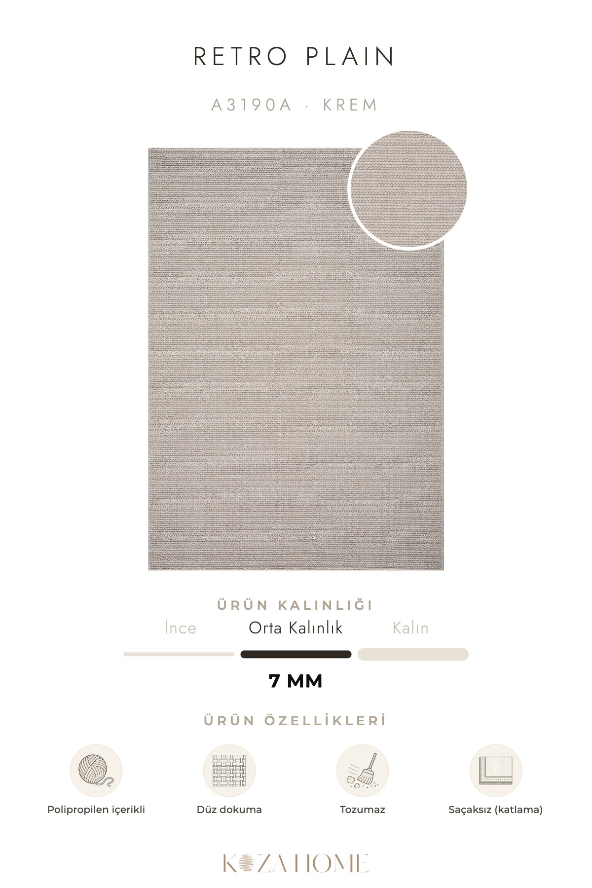 Retro Plain Krem Düz Dokuma Halı A3190A