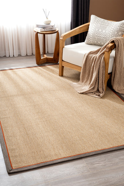 Koza Premium Sahara Bordure Natural-Bordür Kahve Turuncu Sisal Halı B3610B