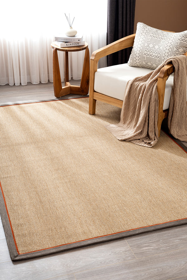 Koza Premium Sahara Bordure Natural-Bordür Kahve Turuncu Sisal Halı B3610B
