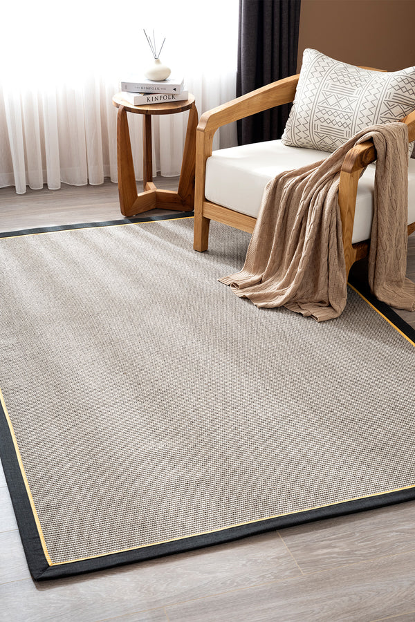 Koza Premium Sahara Bordure Gri-Bordür Siyah Sarı Sisal Halı B3610K