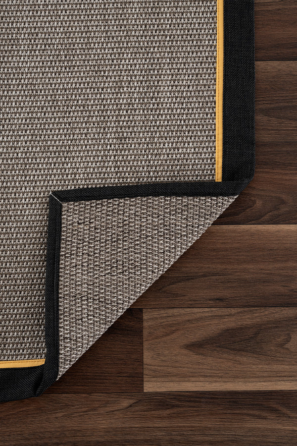 Koza Premium Sahara Bordure Gri-Bordür Siyah Sarı Sisal Halı B3610K