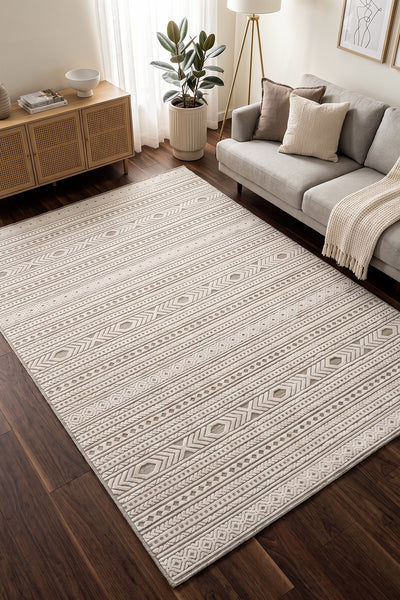 Sand Gri Krem Temizlenebilir Halı 65543A