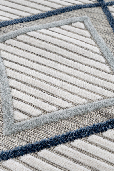 Sand Krem Mavi Temizlenebilir Halı 65549A