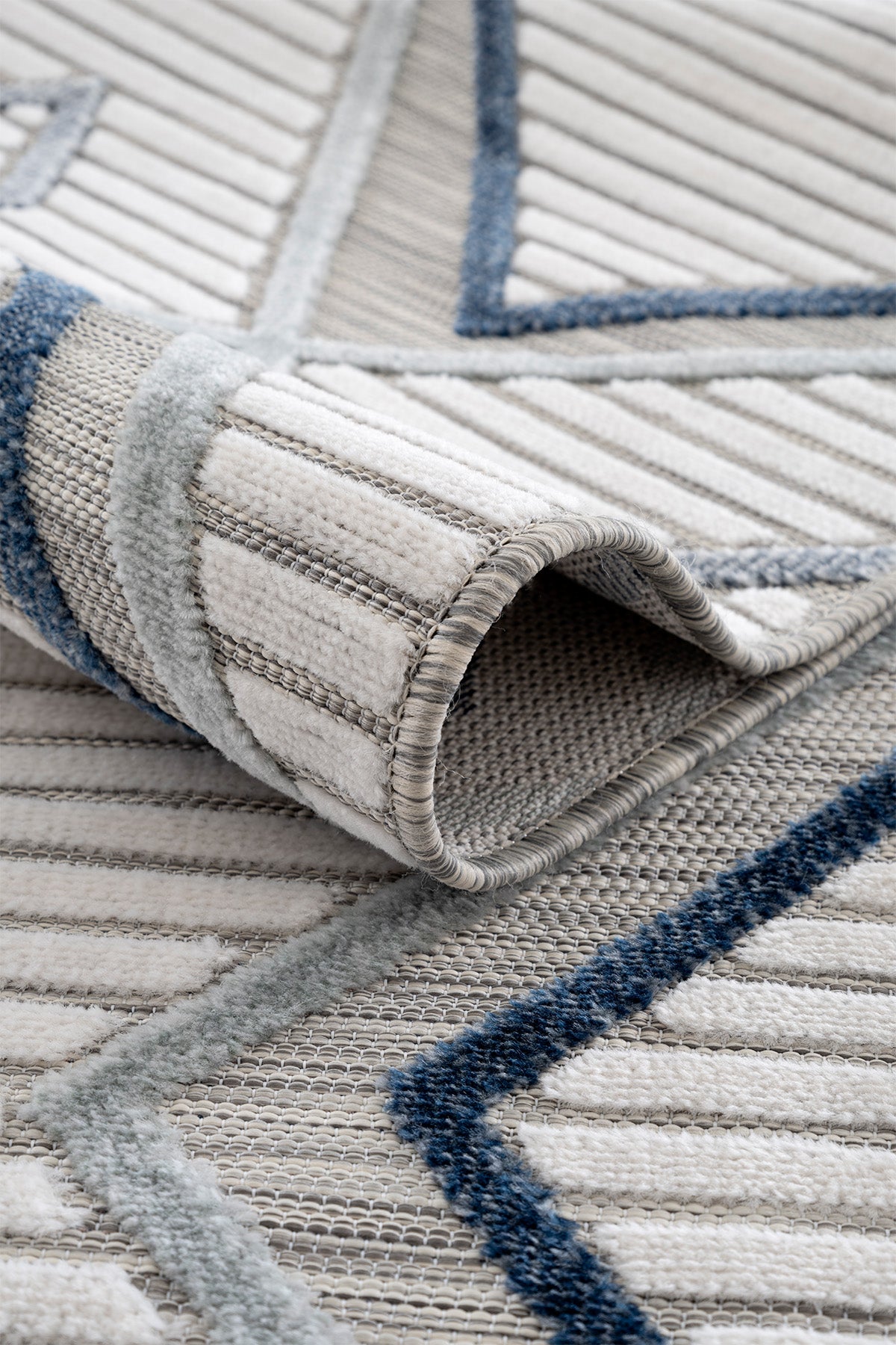 Sand Krem Mavi Temizlenebilir Halı 65549A