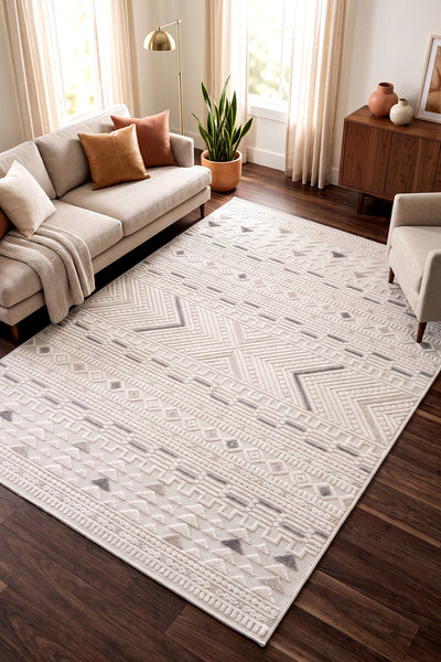 Sand Krem Gri Temizlenebilir Halı 65550A