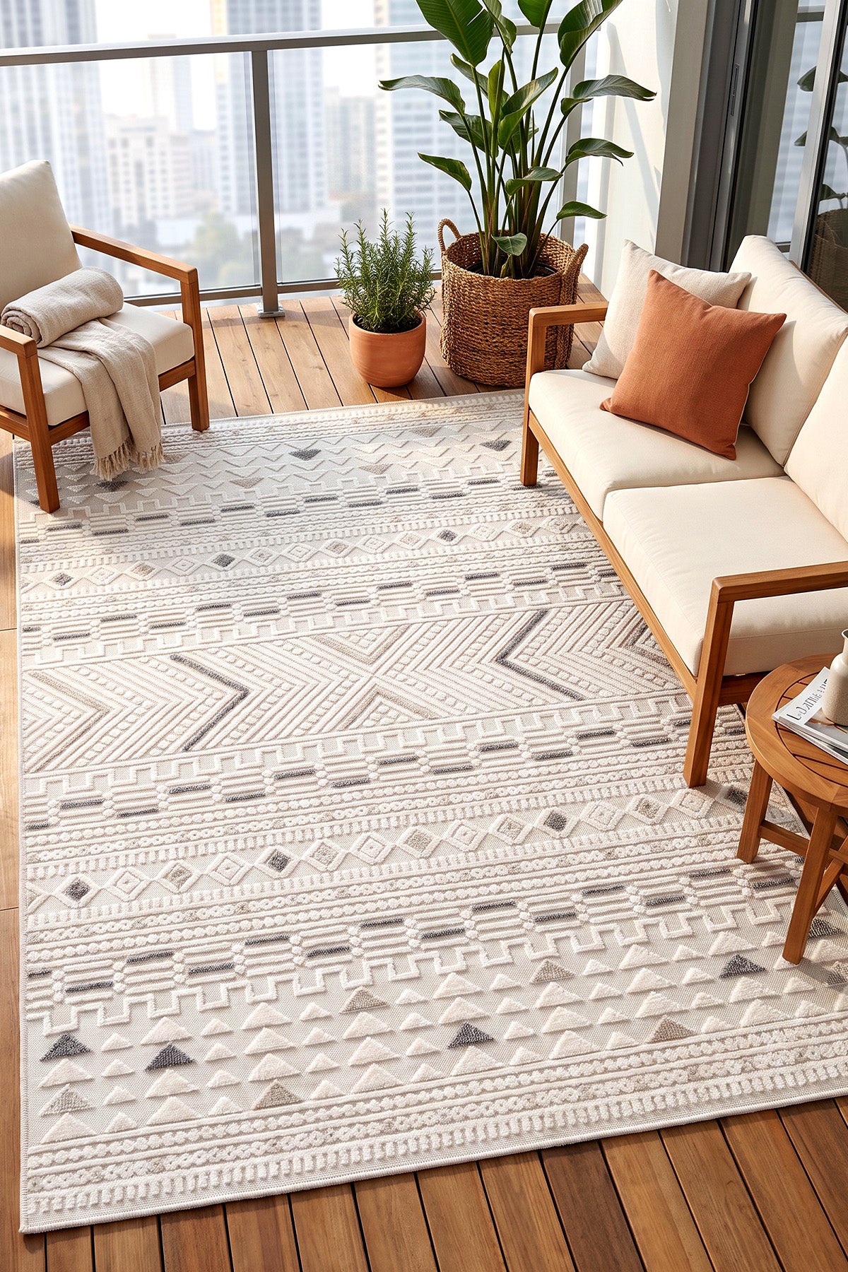 Sand Krem Gri Temizlenebilir Halı 65550A