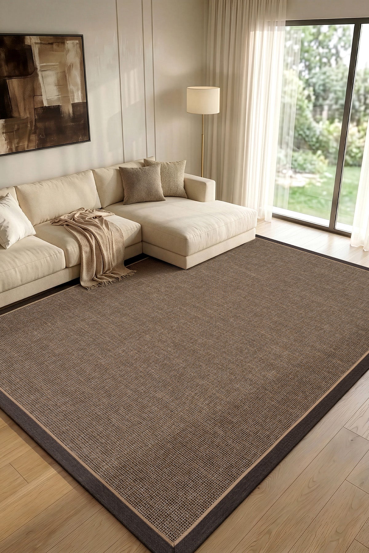 Calvin Klein Signature Bordure Kahve Bej Halı B3622C