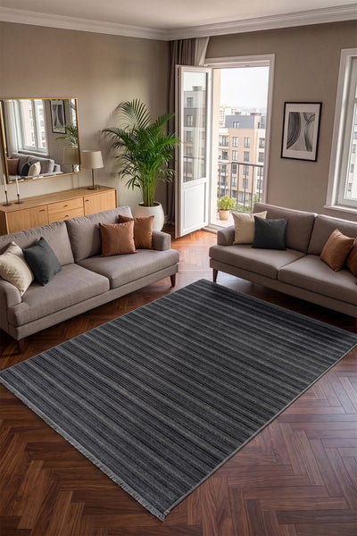 Stripe Antrasit Kaymaz Taban Kilim 33010A