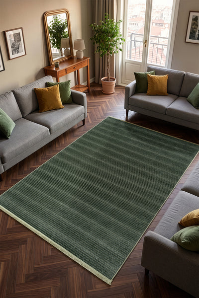 Stripe Yeşil Kaymaz Taban Kilim  33011A
