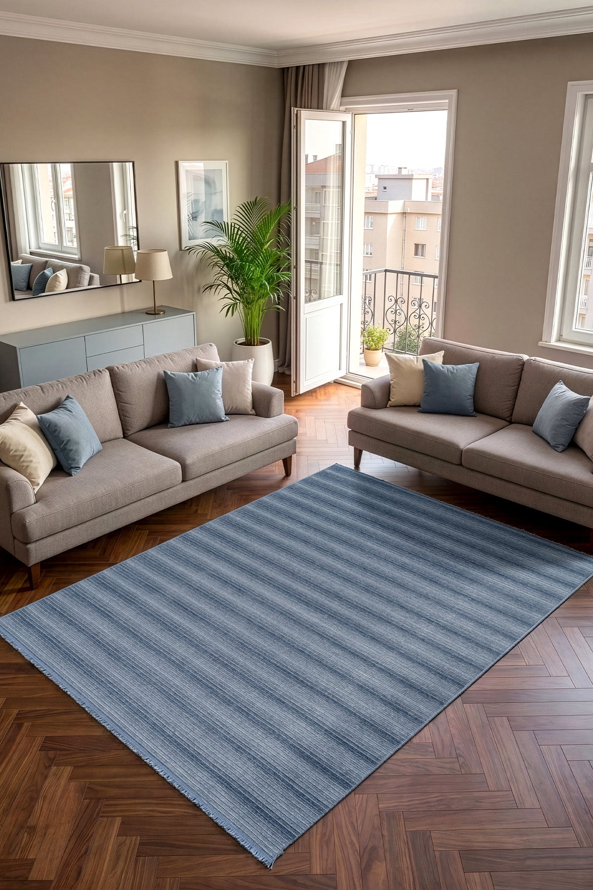 Stripe Mavi Kaymaz Taban Kilim  33013A