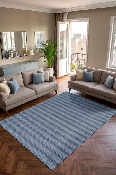 Stripe Mavi Kaymaz Taban Kilim  33013A