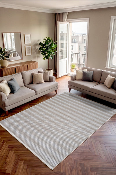 Stripe Krem Kaymaz Taban Kilim 33014A