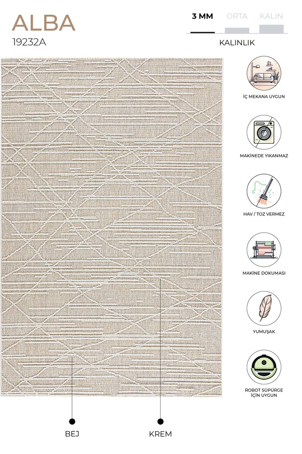 Alba Bej Krem Tozumaz Halı 19232A