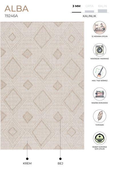 Alba Krem Bej Tozumaz Halı 19246A