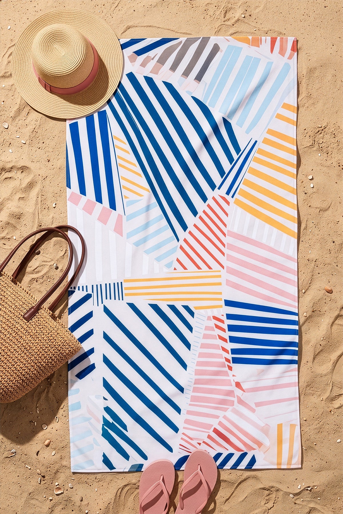Bali Lines Çok Renkli Geometrik Çizgili Kum Tutmaz Plaj Havlusu 75x150 cm 4310