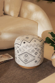 Bliss Gri Etnik Desenli Krem Puf 45 X H 42 Cm 4280