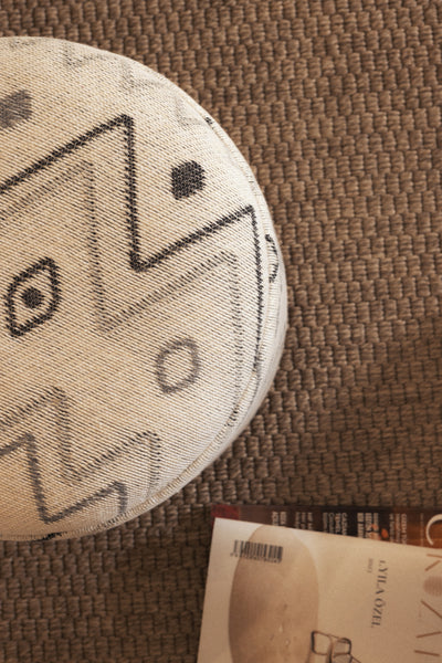 Bliss Gri Etnik Desenli Krem Puf 45 X H 42 Cm 4280