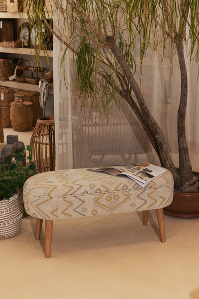 Bliss Sarı Etnik Desenli Krem Bench 40 X 100 X H 47 Cm 4282