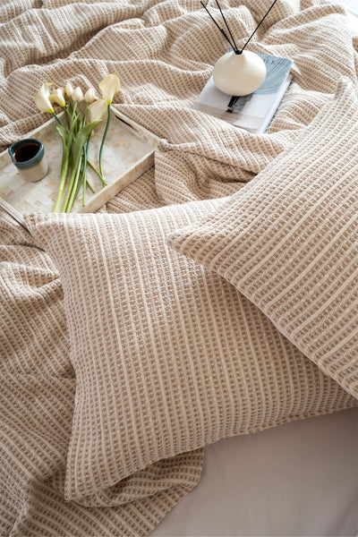Boho Waffle-Bej Çift Kişilik 240 X 260Yatak Örtüsü 50 X 70 - 2 Ad Yastık Kılıfı 7040A