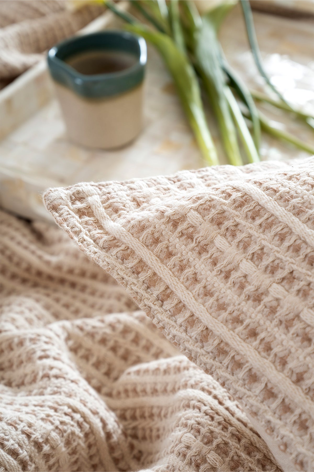 Boho Waffle-Bej Çift Kişilik 240 X 260Yatak Örtüsü 50 X 70 - 2 Ad Yastık Kılıfı 7040A
