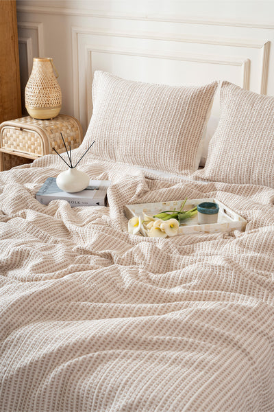 Boho Waffle-Bej Tek Kişilik 160 X 240 Yatak Örtüsü 50 X 70 - 1 Ad Yastık Kılıfı 7041A
