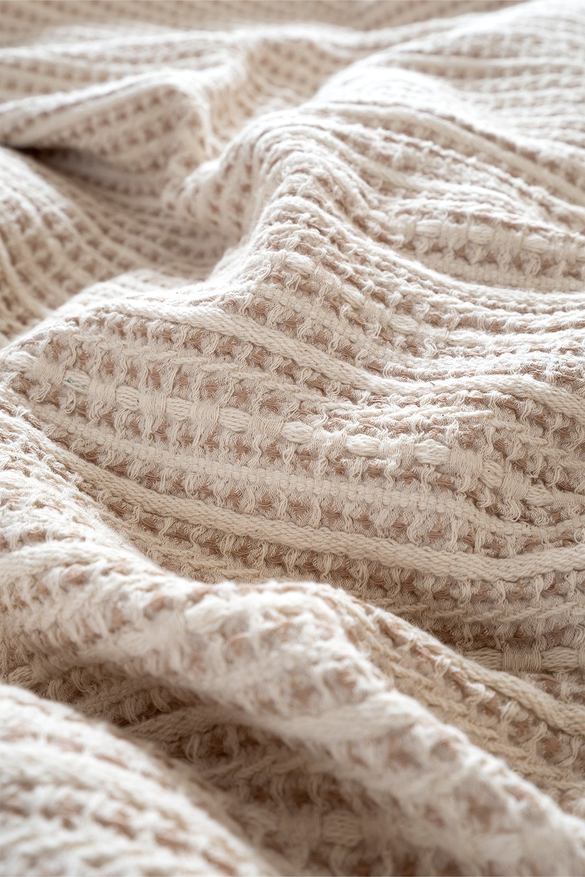 Boho Waffle-Bej Tek Kişilik 160 X 240 Yatak Örtüsü 50 X 70 - 1 Ad Yastık Kılıfı 7041A