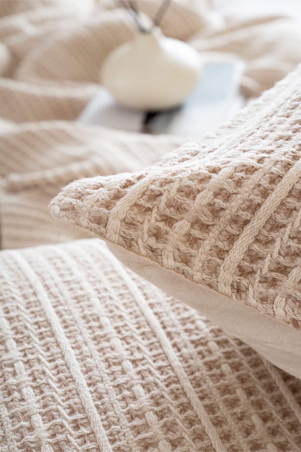 Boho Waffle-Bej Tek Kişilik 160 X 240 Yatak Örtüsü 50 X 70 - 1 Ad Yastık Kılıfı 7041A