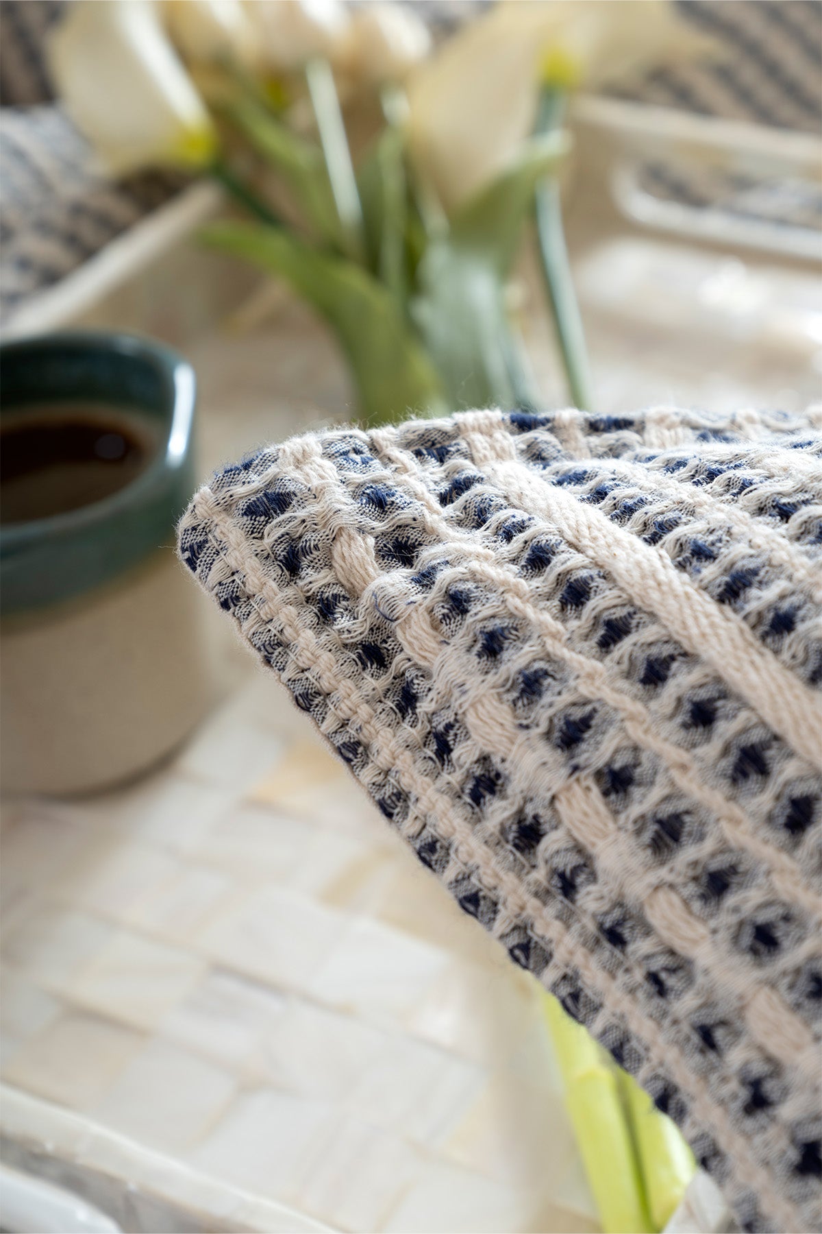 Boho Waffle-Lacivert Tek Kişilik 160 X 240Yatak Örtüsü 50 X 70 - 1 Ad Yastık Kılıfı 7039A