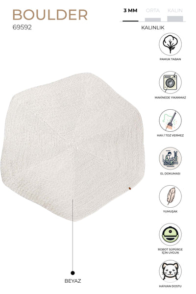 Boulder Beyaz Altıgen Yıkanabilir Halı 69592