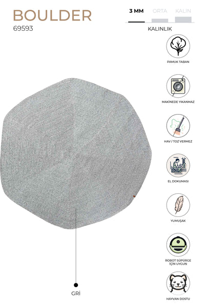 Boulder Gri Altıgen Yıkanabilir Halı 69593