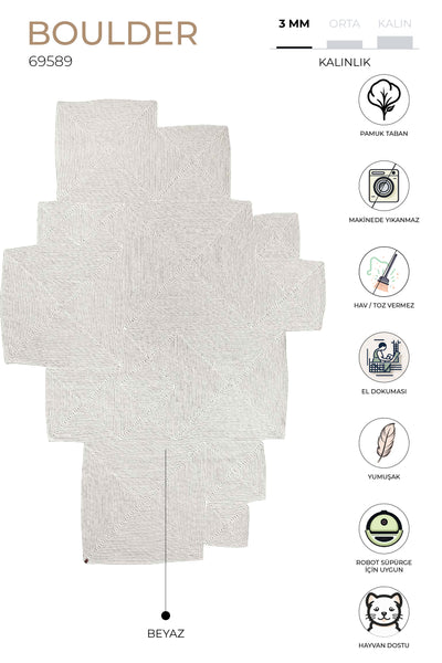 Boulder Beyaz Kare Yıkanabilir Halı 69589