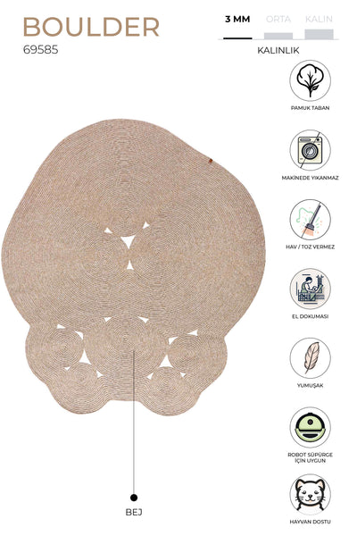 Boulder Bej Yuvarlak Yıkanabilir Halı 69585