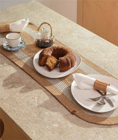 Cesta Amerikan Servis Natural Gri Dekoratif Runner 37x136 9027