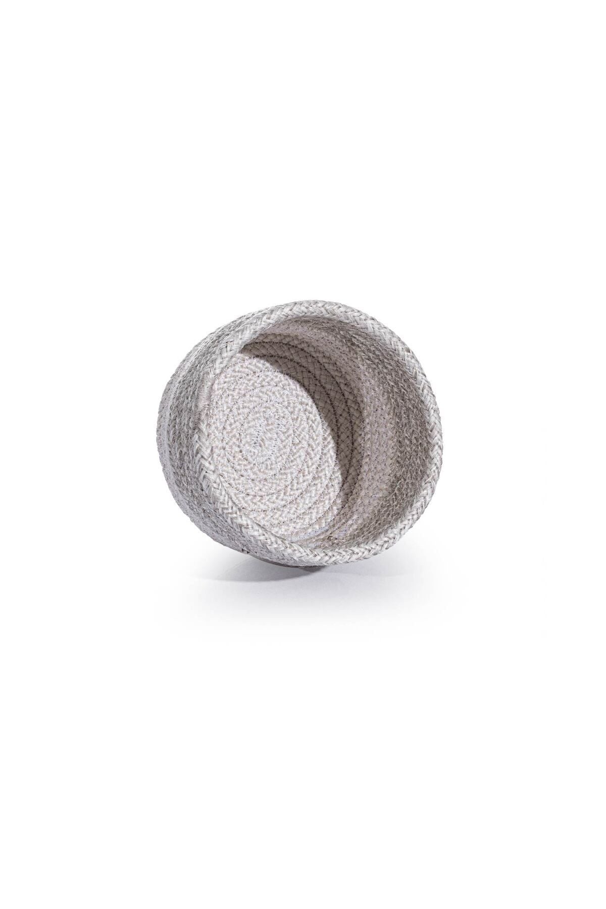 Cesta El Yapımı Pamuklu Beyaz Gri Hasır Dekoratif Sepet 15cm 9039